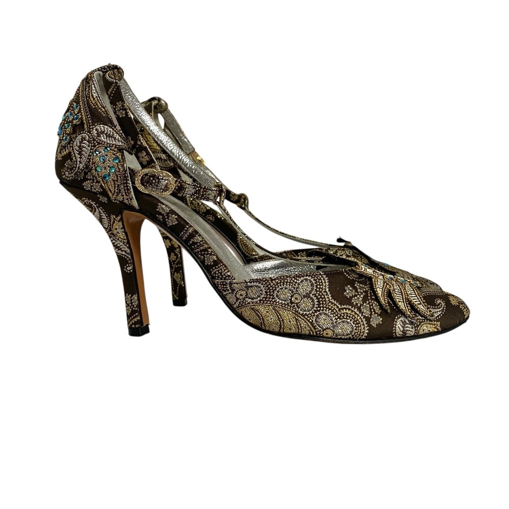 Vintage Y2K Sz 38 Brown Belen Donate Sandals Heels Fairy Fairycore Embroidered‎